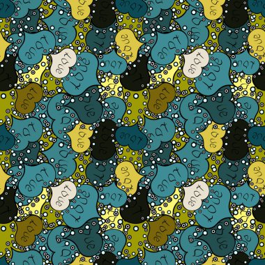 Sorunsuz kaligrafi metin özel trendy aşk kalp ve tasarım için Happy Valentine': s gün vintage, kartı, afiş arka plan. Vektör çizim. Romantik arka plan üzerinde yeşil, siyah ve mavi renkler.