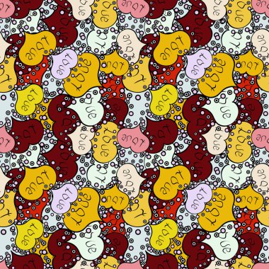 Vektör. Dikişsiz desen Güzel handdrawn kalpleri ile sorunsuz. Sevgililer günün kutlu olsun. Duvar kağıdı, tekstil, düğün davetiyesi için mükemmel tasarım öğesi. Sarı, kırmızı. Şenlikli aşk arka plan.