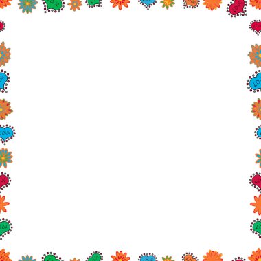 Doodles'ın öğeleri çizilen çerçeve ver. Beyaz, mavi ve turuncu renklerde hayal et. Seamless modeli. Vektör.