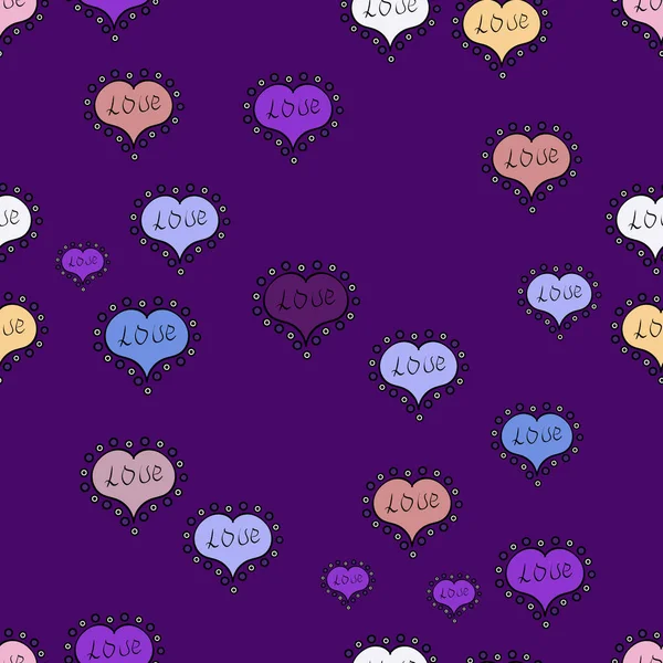 Watercolor Hearts Seamless Pattern Purple Black Blue Colours Polka Dots — Διανυσματικό Αρχείο