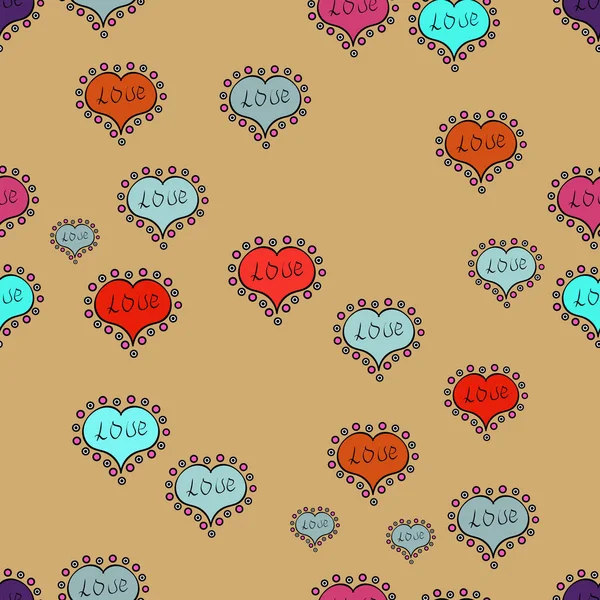Fina Hjärtan Kärlek Beige Röda Färger Sommar Stil Illustration Med — Stock vektor