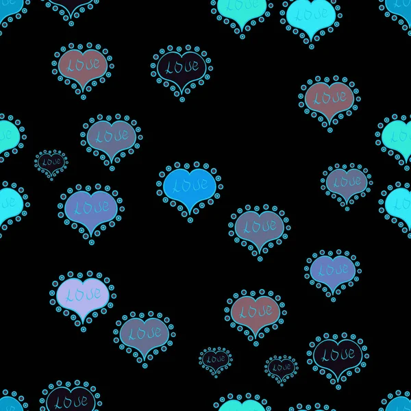 Valentine Day Romantic Seamless Sketch Heart Elements Neutral Black Blue — 图库矢量图片