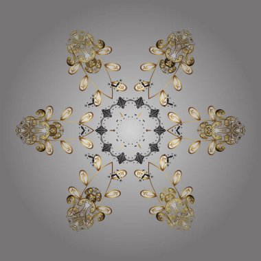 Vektör çizim. Altın renkleri üzerinde yüzey, ambalaj kağıdı için doku tekrarladı. Renkli arka plan üzerinde izole güzel kar taneleri. Kış kar tanesi, vektör arka plan.