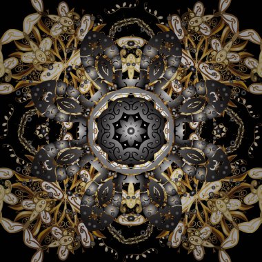 Seamless oryantal klasik altın modeli. Vektör arka plan altın yinelenen öğeleri gri ve siyah renkler ile.