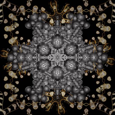 Siyah ve gri ve altın desen. Yinelenen öğeleri ile sorunsuz arka plan. Zarif vektör Klasik desen.