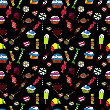 Renkli, retro el Cadılar Bayramı davranır beyaz, kahverengi ve siyah arka plan üzerinde gösterilmiştir. İlginç, Soyut El çekilmiş sorunsuz vektör şeker desen.