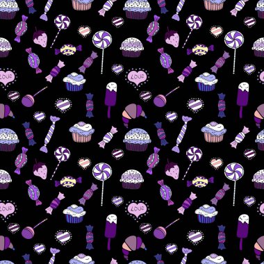 Renkli şeker sorunsuz. Siyah, mor ve beyaz renkler. Vektör.