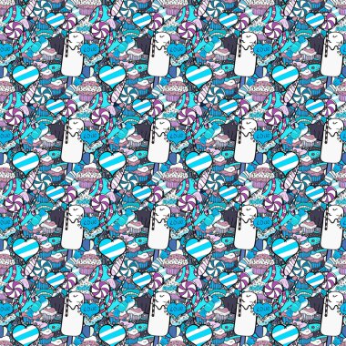 Vektör. Renkli şeker sorunsuz. Tarafsız, beyaz ve mavi renkleri.