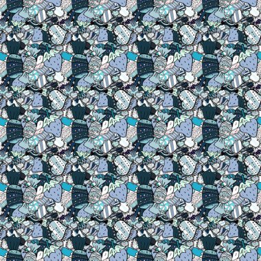 İlginç, soyut el çekilmiş sorunsuz vektör şeker desen. Cadılar Bayramı davranır mavi, siyah ve tarafsız bir arka plan üzerinde renkli, retro el resimli.