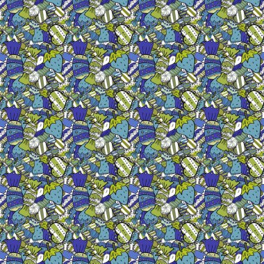 Mavi, siyah ve beyaz arka plan üzerinde şeker. Sorunsuz şekerler. Düz stil vektör çizim. Oyun, kartpostal, davet ve web tasarımı için.