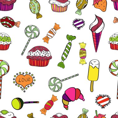 Vektör çizim. Beyaz, siyah ve turuncu renkler tatlı şeker seamless modeli.