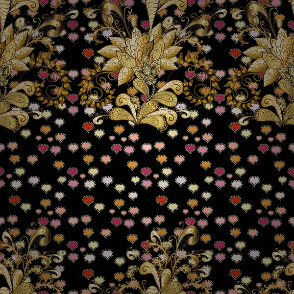 Modèle Fleur Vecteur Ligne Noire Beige Marron Motif Graphique Fond — Image vectorielle