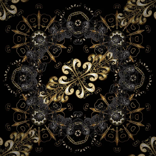 ダマスク織のシームレスな繰り返し背景 バロック様式の金の花の飾り テクスチャ背景にゴールドの壁紙 黒とグレーの色の黄金の要素 — ストックベクタ