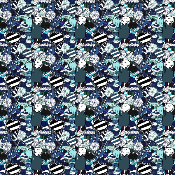 White Blue Black Colors Colorful Candy Seamless Pattern Vector — Stock Vector