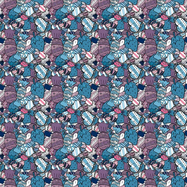 Kağıt ambalaj. Kek ile Seamless modeli. Vektör çizim. Güzel Doğum günü arka plan mavi, beyaz ve siyah.