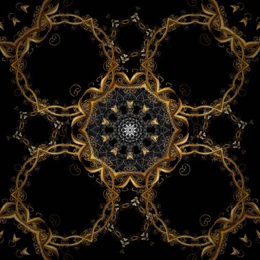 Klasik vektör altın seamless modeli. Çiçek süsleme brokar Tekstil desen, cam, metal altın elemanları ile siyah ve kahverengi renkleri üzerinde çiçek desenli.