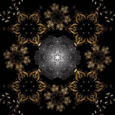Çiçek klasik doku. Vektör çizim. Vintage kartı, duvar kağıdı, ambalaj, Tekstil için tasarım. Altın şablonu. Seamless modeli altın öğeleri. Siyah ve gri renkler üzerinde Kraliyet retro.