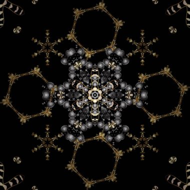 Süslü vektör dekorasyon. Siyah ve gri renkler altın elemanları ile altın izi. Dikişsiz Şam desen arka plan barok tarzı duvar kağıdı tasarımı için.