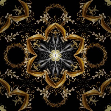 Paisleys zarif çiçek vektör Dikişsiz desen arka plan duvar kağıdı illüstrasyon vintage şık güzel modern 3d çizgi sanat altın ve siyah desenli çiçek yaprakları ve süs eşyaları.