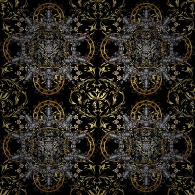 Sorunsuz altın dokulu bukleler. Oryantal tarzı arabesk altın öğeleri. Dikişsiz desen siyah renkler. Vektör altın seamless modeli.