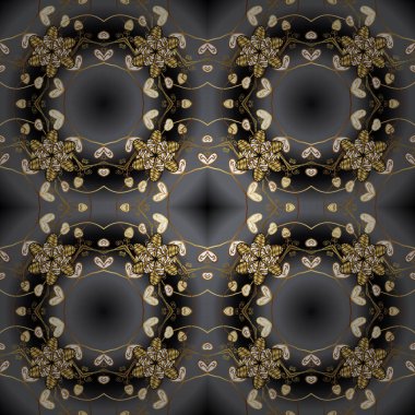 Damasko sorunsuz yinelenen arka plan. Altın çiçek süsleme barok tarzı. Siyah renkleri altın öğesinde. Doku zemin üzerine altın duvar kağıdı.