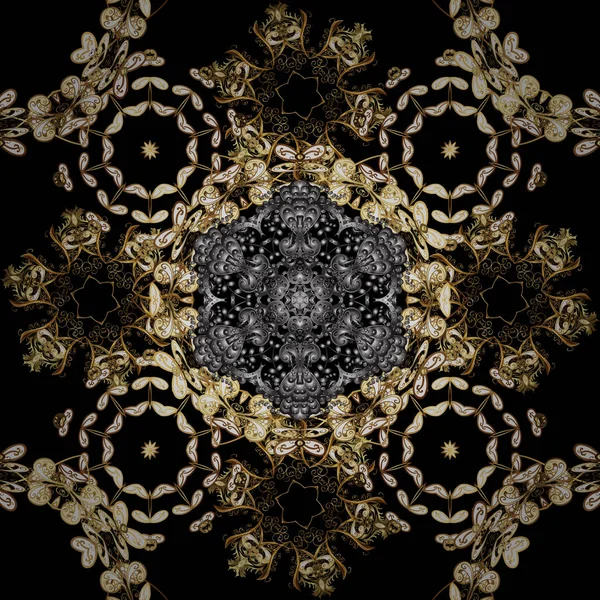 Східний Стиль Арабески Золотий Візерунок Чорно Коричневих Кольорах Золотими Елементами — стоковий вектор
