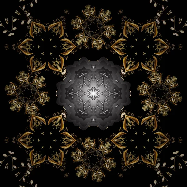 Çiçek klasik doku. Vektör çizim. Vintage kartı, duvar kağıdı, ambalaj, Tekstil için tasarım. Altın şablonu. Seamless modeli altın öğeleri. Siyah ve gri renkler üzerinde Kraliyet retro.