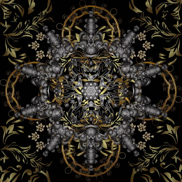 设计复古的卡片 纺织品 皇家复古的黑色颜色 黄金模板 向量例证 无缝模式黄金元素 花卉经典质感 — 图库矢量图片