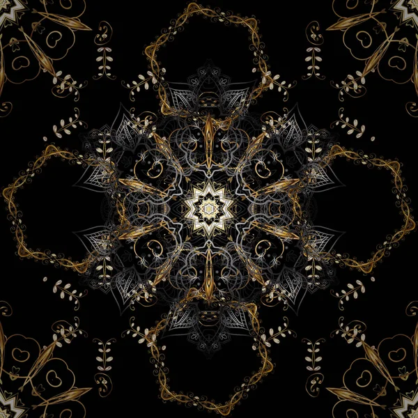 Ταπετσαρία Μπαρόκ Δαμασκηνό Κομψό Μοτίβο Χρυσή Στοιχεία Μαύρο Χρώμα Λουλουδάτο — Διανυσματικό Αρχείο