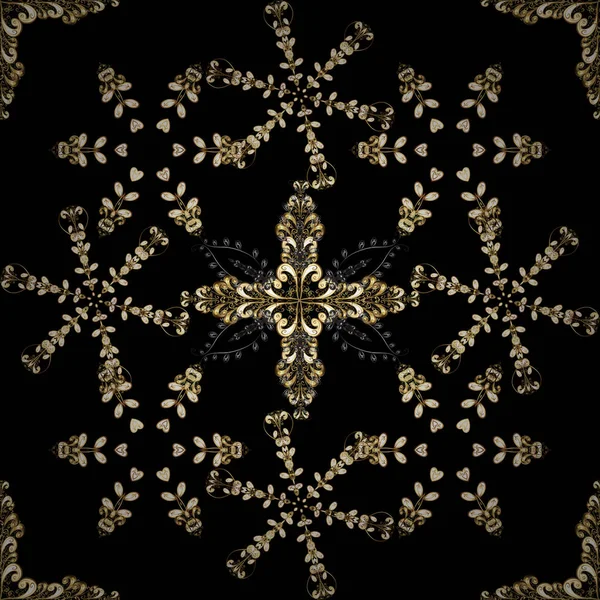 黒とベージュ色の上の古典的なオリエンタル パターン 伝統的なベクトルと黄金パターン ダマスク織のシームレスな飾り — ストックベクタ