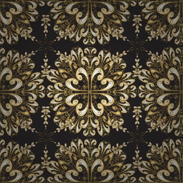 Vintage seamless modeli siyah renkler altın elemanları ile. Noel 2019, kar tanesi, yeni yıl.