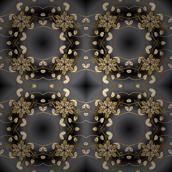 Damasko sorunsuz yinelenen arka plan. Altın çiçek süsleme barok tarzı. Siyah renkleri altın öğesinde. Doku zemin üzerine altın duvar kağıdı.