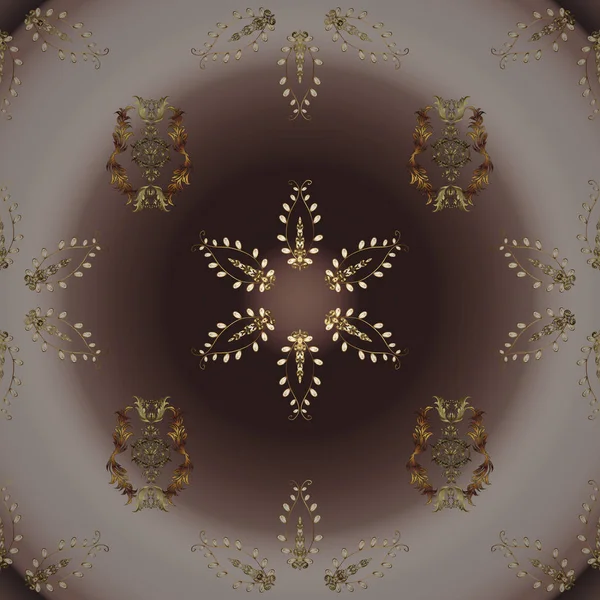 黄金の要素と茶色 ベージュと中立的な色のヴィンテージ装飾的なパターン クリスマス 2019 スノーフレーク — ストックベクタ
