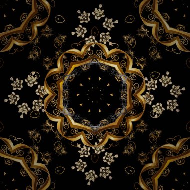 Ajur narin altın desen. Oryantal tarzı arabesk. Siyah renkler altın elemanları ile Seamless modeli. Parlak dantel, stilize çiçekler, paisley. Vektör. Sorunsuz altın doku bukleler.