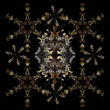 Damasko sorunsuz süsleme. Geleneksel vektör ve altın desen. Siyah ve gri renkler üzerinde klasik oryantal desen.