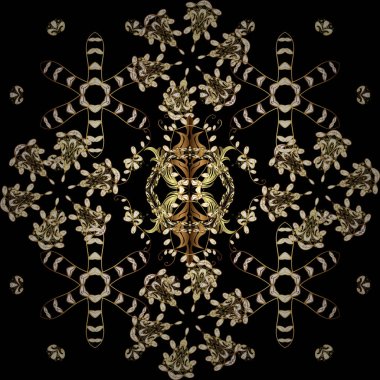 Siyah ve kahverengi renkleri altın elemanları ile Seamless modeli. Klasik vektör altın seamless modeli. Klasik vintage arka plan. Geleneksel şark süsleme.