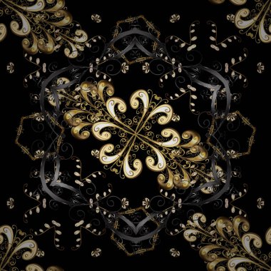 Siyah ve gri renkler altın elemanları ile altın izi. Vektör şark süsleme. Dikişsiz altın desen.