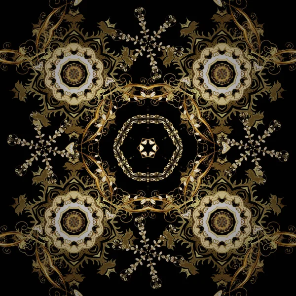 Векторный Абстрактный Цветочный Венок Золотых Каракулей Фантазии Листья Цветок Черно — стоковый вектор