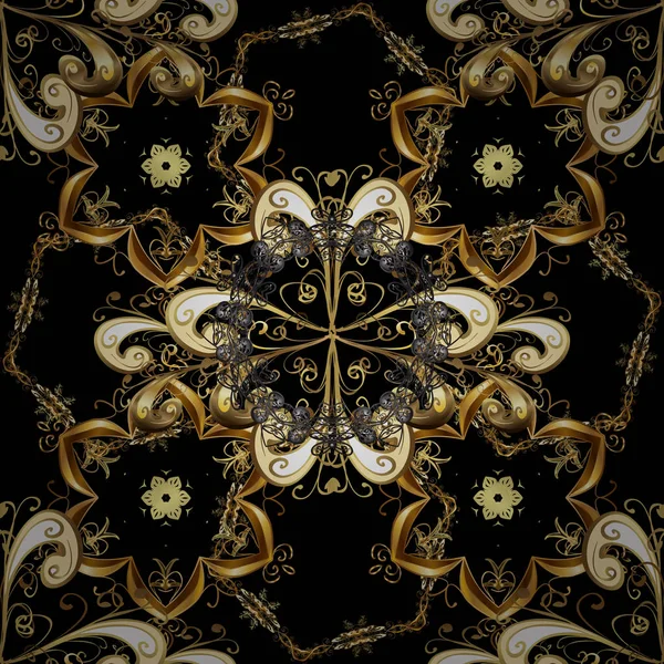 Vector Clásico Patrón Sin Costura Oro Patrón Textil Brocado Ornamento — Vector de stock