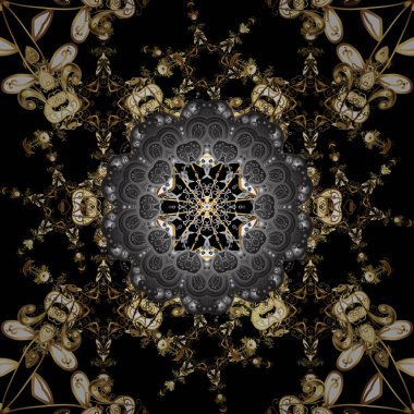 Oryantal tarzı arabesk. Vektör altın desen. Siyah ve gri renkler altın elemanları ile. Sorunsuz altın dokulu bukleler. Vektör çizim.