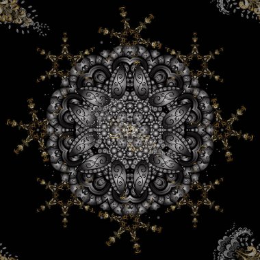 Vintage Barok çiçek seamless modeli altın siyah ve gri. Lüks, Kraliyet ve Victoria kavramı. Süslü vektör dekorasyon. Siyah ve gri renkler altın öğesi.