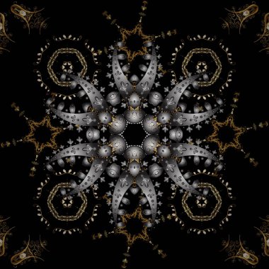 Seamless altın modeli. Gri ve siyah renkler altın elemanları ile Seamless modeli. Vektör şark süsleme.