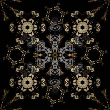 Vintage Dikişsiz desen gri ve siyah renkler altın elemanları ile. Noel 2019, kar tanesi, yeni yıl.