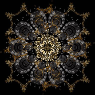 Vektör altın desen siyah ve gri renkler. Kış, neşeli Noel tatili, mutlu yeni yıl 2019 sembolü. Soyut duvar kağıdı, dekorasyon sarma. Altın kar tanesi basit seamless modeli.