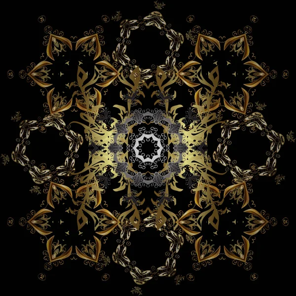 Golden Snowflakes Black Brown Colors Winter Snow Texture Wallpaper Christmas — Stock Vector