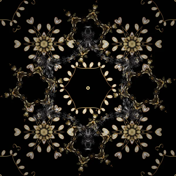 ヴィンテージ バロック シームレス花柄黒とグレーにゴールドで 黒とグレーの色の黄金の要素 華やかなベクター装飾 ロイヤル ビクトリア朝の概念 — ストックベクタ