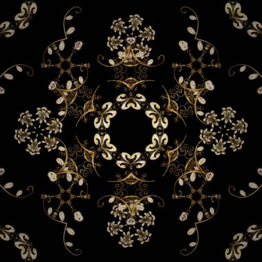 Antika altın yinelenebilir duvar kağıdı. Altın çiçek süsleme barok tarzı. Siyah ve kahverengi renkleri altın öğesinde. Damasko sorunsuz yinelenen desen.