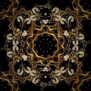 Siyah ve kahverengi renkleri altın elemanları ile geleneksel klasik altın vektör desen. Barok tarzında sorunsuz şark süsleme.