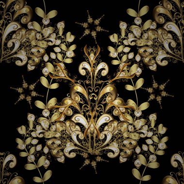 Vektör altın desen siyah ve bej renkler. Soyut duvar kağıdı, dekorasyon sarma. Altın kar tanesi basit seamless modeli. Kış, neşeli Noel tatili, mutlu yeni yıl 2019 sembolü.