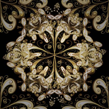 Vektör arka plan üzerinde siyah ve bej renkleri altın yinelenen öğeleri ile. Dikişsiz oryantal klasik altın desen.